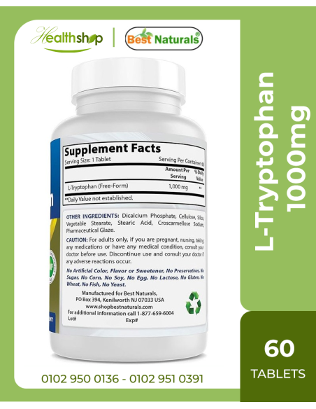 L-Tryptophan 1000mg - 60 Tablets ( Best before 10 -2026 )