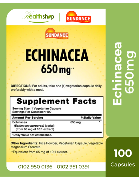 Echinacea 650mg - 100 Capsules ( best Before 11-2026 )