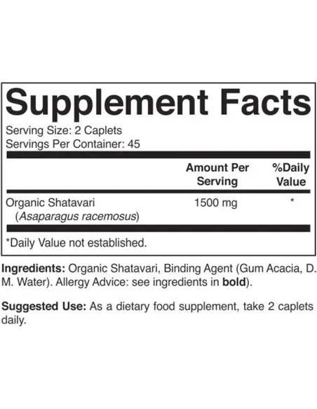 Organic Shatavari for PMS, Menopause Support 1500 mg Per Serving - 90 Tablets
