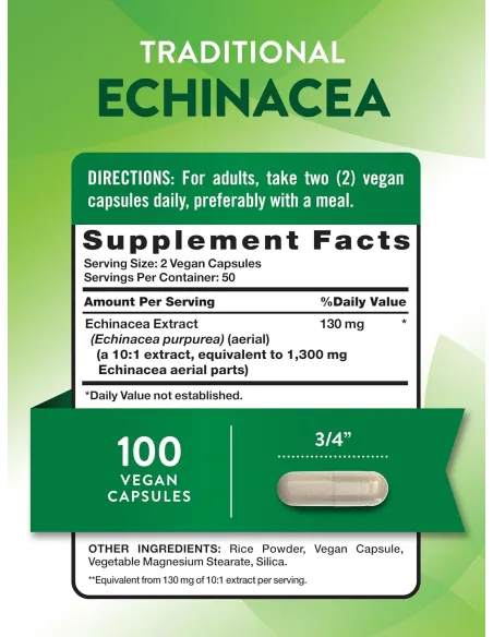 Echinacea Extract 1300 mg - 100 Vegetarian Capsules ( Best Before 3/2027 )