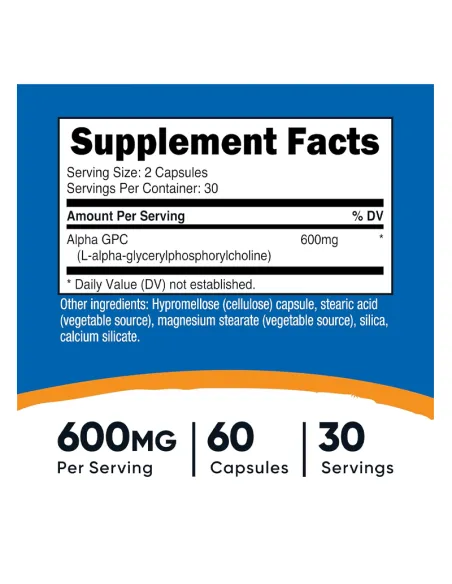 Alpha GPC 600mg – دعم التركيز والذاكرة | 60 كبسولة نباتية