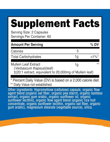 Mullein Leaf Extract 20,000mg  دعم الجهاز التنفسي - 120 كبسولة