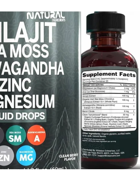 Shilajit Supplement for Men Women with Sea Moss Ashwagandha Zinc Magnesium - 60 ml