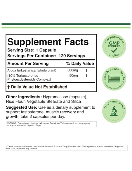 Turk 500 (Turkesterone) Muscle Strength + Recovery Supplement, 500mg Per Serving - 120 Capsules ( Best Before 1/2027 )