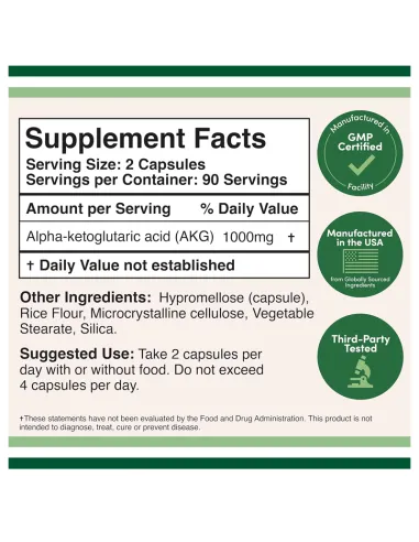 AKG Alpha-Ketoglutaric Acid 1000mg Per Serving,...