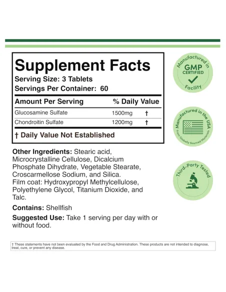Glucosamine 1500mg + Chondroitin 1200mg Per Serving, Joints Comfort Support - 180 Tablets