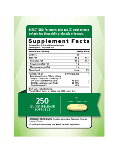 Fish Oil 2,400 mg 720 mg Omega-3 Natural Lemon...