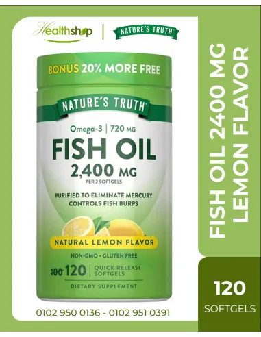 Fish Oil 2,400 mg 720 mg Omega-3 Natural Lemon...