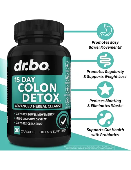 Colon Cleanser Detox - 15 Day Intestinal Cleanse Pills & Probiotic - 30 Capsules