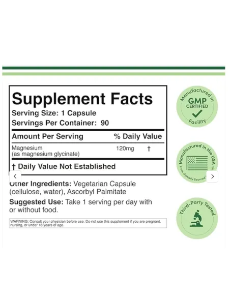 Magnesium Glycinate Extra Strength 120mg - 90 Capsules