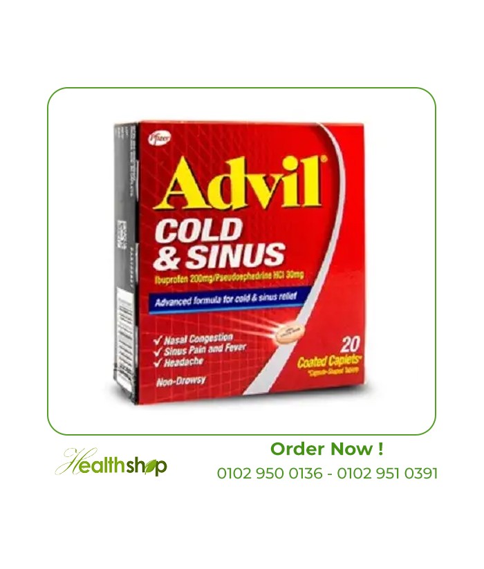 Advil Cold and Sinus 20 Coated Caplets | Pfizer | Cold & Flu & headache  |