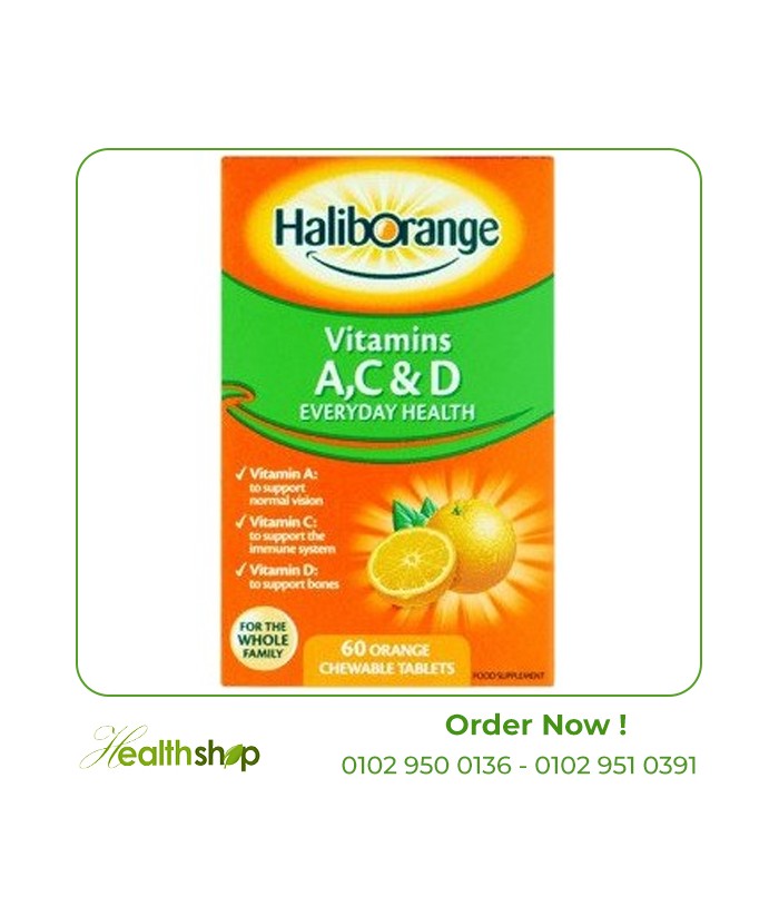 Vitamins A, C & D 60 Orange chewable Tablets | Haliborange | Kids  |