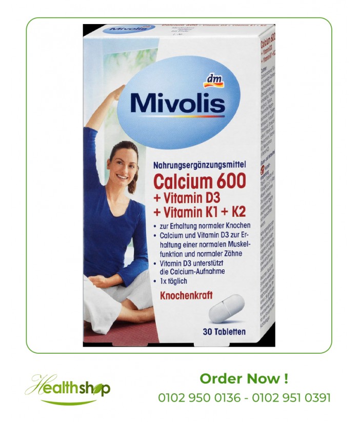 Calcium 600 + Vitamin D3 + Vitamin K1 + K2 - 30 tablets | Mivolis