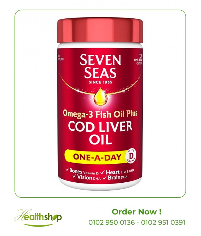 Seven Seas Pure Cod Liver Oil - OMEGA-3 with Vitamins A, D and E-120 Capsules | Seven Seas | Brain and concentration  |