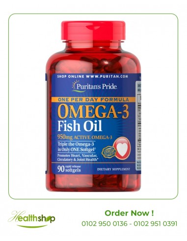 Omega 3 fish oil 950 mg Active Omega 3 - 90 Softgels | Puritan's Pride | Brain and concentration  |
