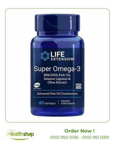 Super Omega-3 Plus EPA/DHA Fish Oil, Sesame Lignans & Olive Extract - 60 Softgels | Life Extension | Omega 3 family  |