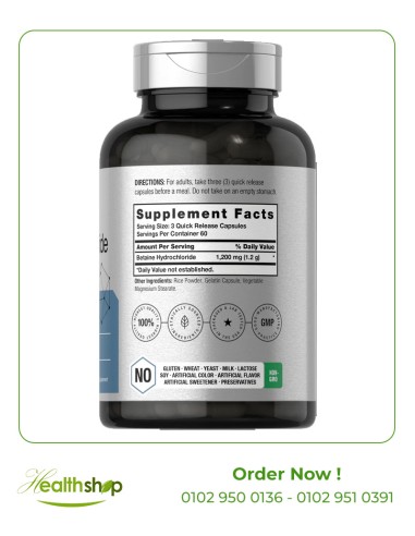Betaine HCl 1200mg - 180 Capsules | Horbaach