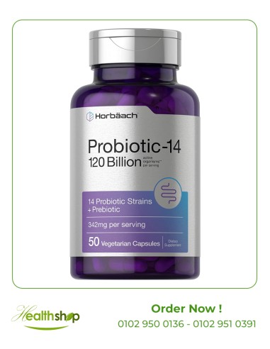 Probiotics 120 Billion CFUs | 50 Capsules ( Expiry Date 7/2023 ) | Horbaach | Immunity & Antioxidants  |