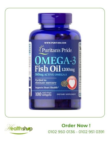 Omega 3 Fish Oil 1200 mg (360 mg Active Omega-3) - 100 softgels | Puritan's Pride | Cardio support  |