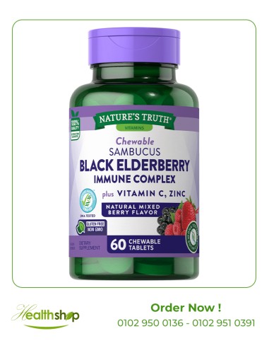 Black Elderberry Immune Complex plus Vitamin C, Zinc - 60 Chewable Tablets | Nature's Truth | Immunity & Antioxidants  |
