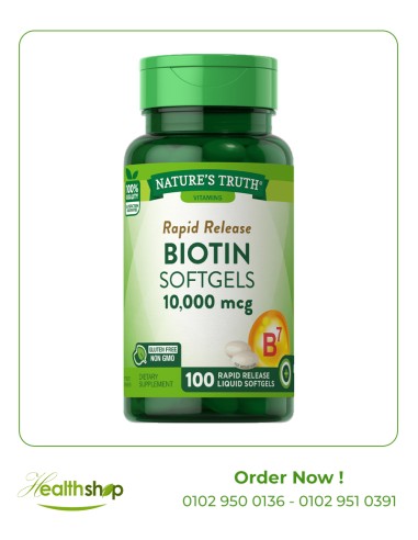 Biotin Softgels 10,000 mcg - 100 Rapid Release Liquid Softgels ( Best Before 10/2023) | Nature's Truth | Hair , Skin & Nails  |