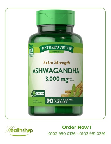 Extra Strength Ashwagandha 3,000 mg - 90 Quick Release Capsules | Nature's Truth | Mood Adjustment and sleep aids  |