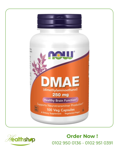 DMAE (ثنائي ميثيل أمينوثانول) 250 مجم - يدعم وظيفة الدماغ الصحية - 100 كبسولة نباتية