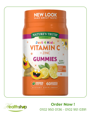 VITAMIN C + ZINC For kids - 60 Vegan Gummies - Lemon Flavor ( Best Before 8/2024)