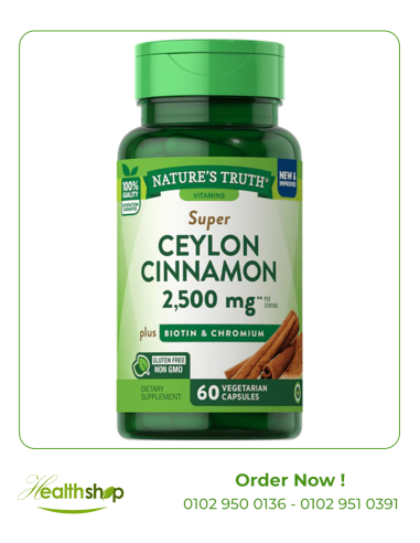 CEYLON CINNAMON 2500 MG WITH BIOTIN & CHROMIUM - 60 Vegetarian Capsules