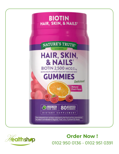 Hair Skin And Nails with 2500mcg of Biotin - 80 Vegan Gummies - Fruits Flavor