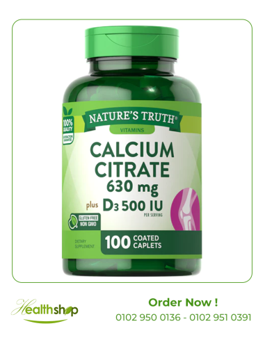 CALCIUM CITRATE 630 MG WITH VITAMIN D3 - 100 Coated Caplets