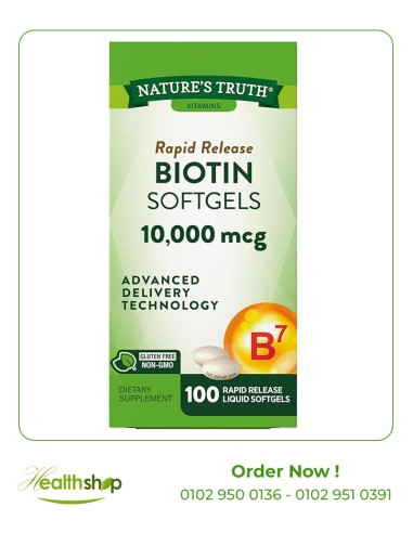Biotin Softgels 10,000 mcg - 100 Liquid Softgels