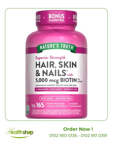 HAIR, SKIN & NAILS WITH BIOTIN 5000 MCG - 165 Quick Release Softgels