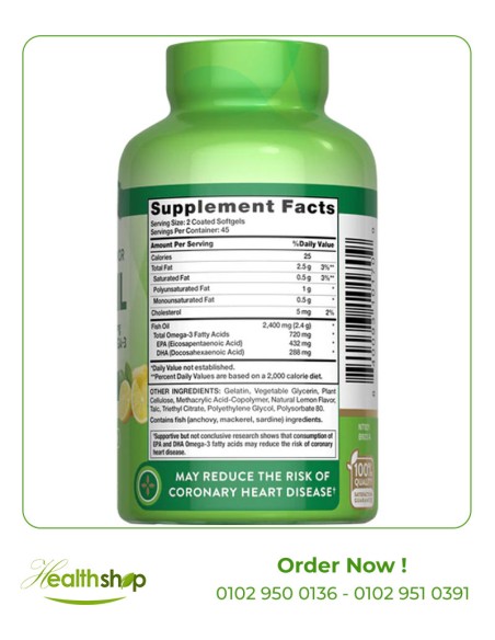 Fish Oil 2,400 mg 720 mg Omega-3 Natural Lemon Flavor - 90 Odorless Softgels