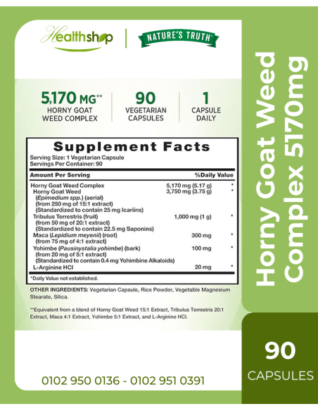 Horny Goat Weed Complex 5170mg +Tribulus + Maca + Yohimbie + L-Arginin - 90 Capsules