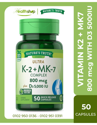 VITAMIN K2 MK7 800 MCG + D3 5000IU - 50 Quick Release Capsules