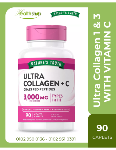 Ultra Collagen 3000 MG HYDROLYZED TYPE 1 & 3 WITH VITAMIN C - 90 CAPLETS