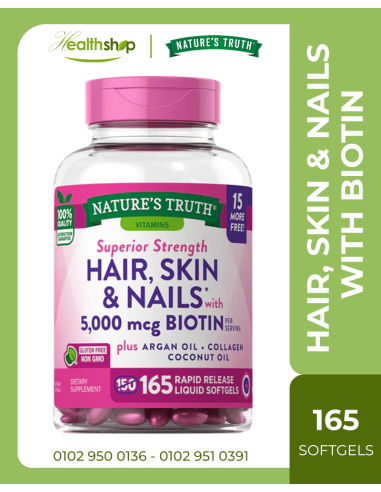 HAIR, SKIN & NAILS WITH BIOTIN 5000 MCG - 165 Quick Release Softgels