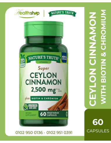 CEYLON CINNAMON 2500 MG WITH BIOTIN & CHROMIUM - 60 Vegetarian Capsules