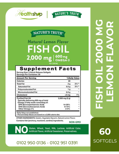 FISH OIL OMEGA 3 2000 MG | LEMON FLAVOR - 60...