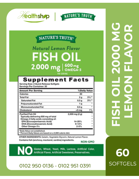 FISH OIL OMEGA 3 2000 MG | LEMON FLAVOR - 60 Softgels