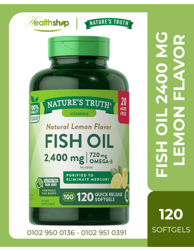 Fish Oil 2,400 mg 720 mg Omega-3 Natural Lemon Flavor - 120 Quick Release Softgels