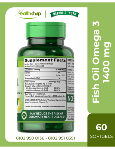 Fish Oil Omega 3 1400 mg - 60 Quick Release...