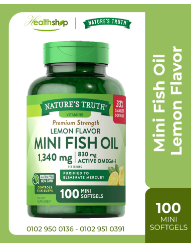 Lemon Flavor Mini Fish Oil 1,340 mg ,830 mg Omega-3 - 100 Mini Softgels