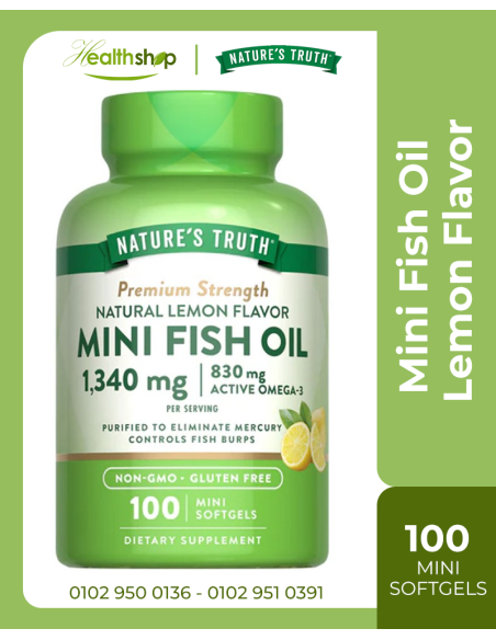 Lemon Flavor Mini Fish Oil 1,340 mg ,830 mg Omega-3 - 100 Mini Softgels