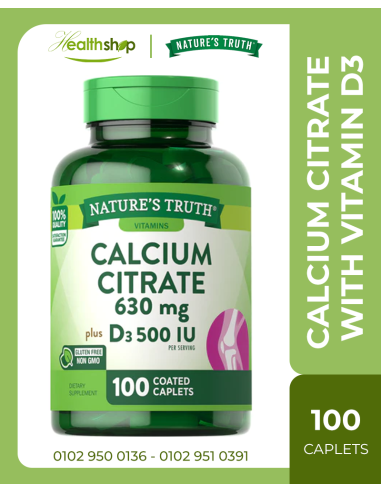 CALCIUM CITRATE 630 MG WITH VITAMIN D3 - 100 Coated Caplets