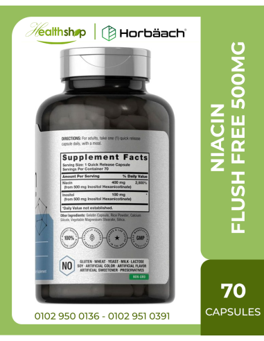NIACIN FLUSH FREE 500MG - 70 CAPSULES  ( Best...