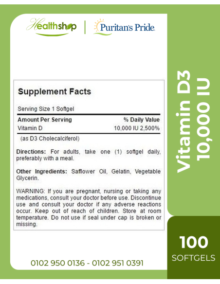 Vitamin D3 10,000 IU - 100 Softgels  ( Best Before 1/2027 )