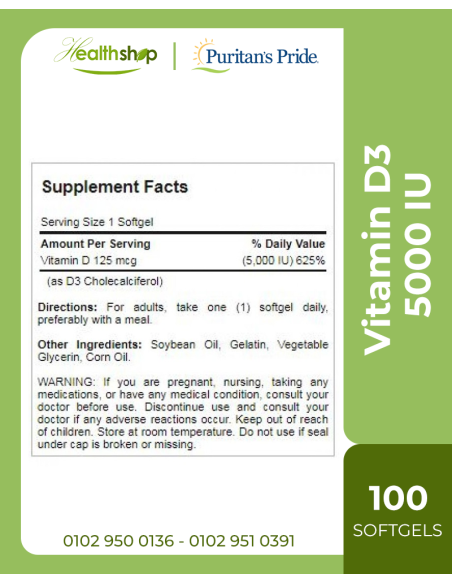 Vitamin D3 5000 IU -100 Softgels