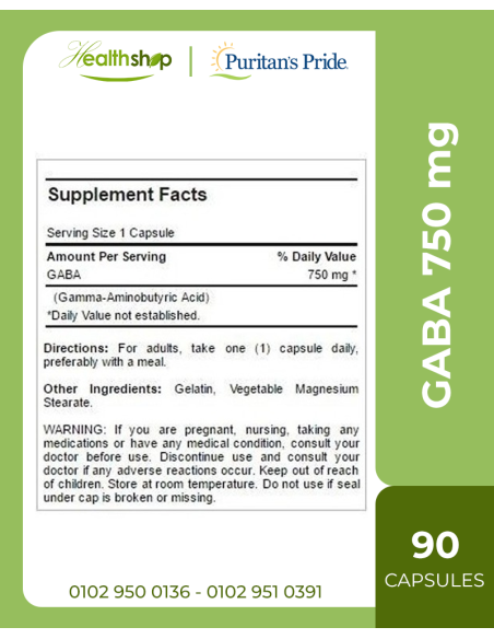 GABA - Gamma Aminobutyric Acid 750 mg - 90 Capsules (Best before 1/2027 )